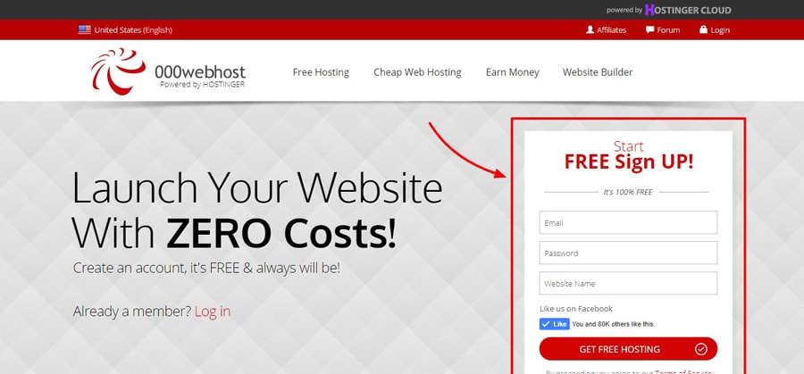 000webhost free sign up form