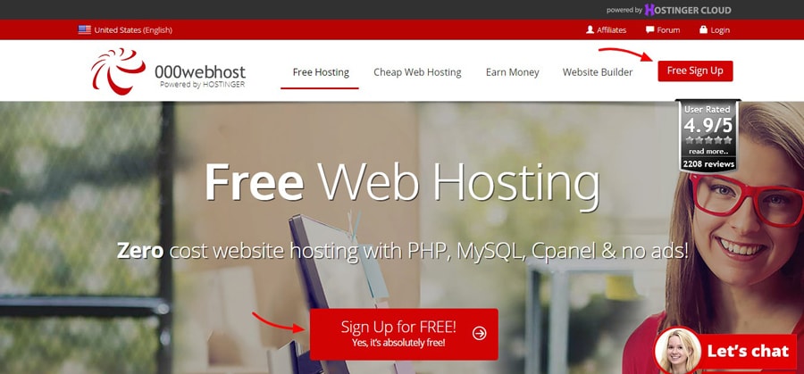 000webhost free sign up page