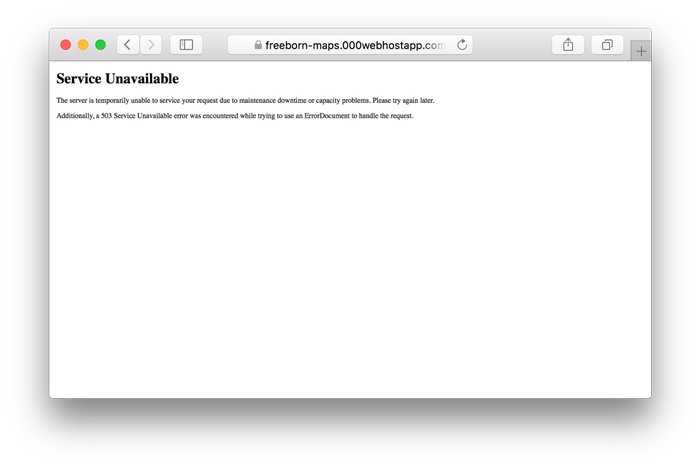 Service 503 unavailable error example on WordPress screenshot