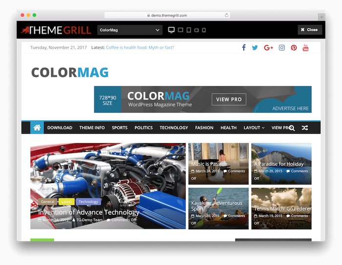 The Colormag theme.
