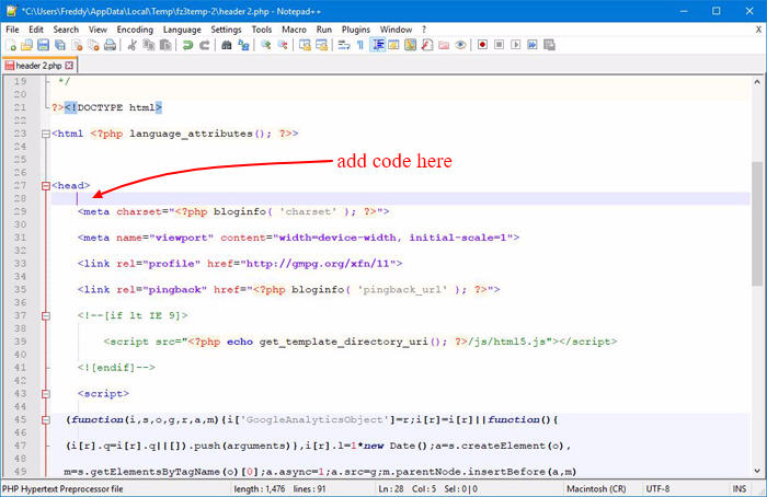 header.php open in Notepad++