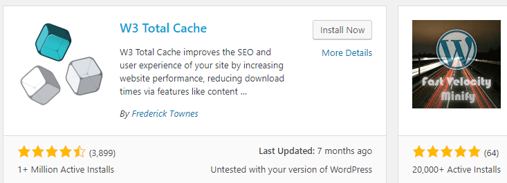 Installing the W3 Total Cache plugin.
