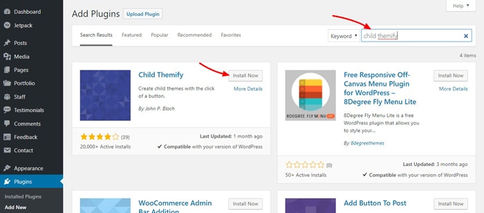 installing Child Themify plugin automatically via WordPress admin