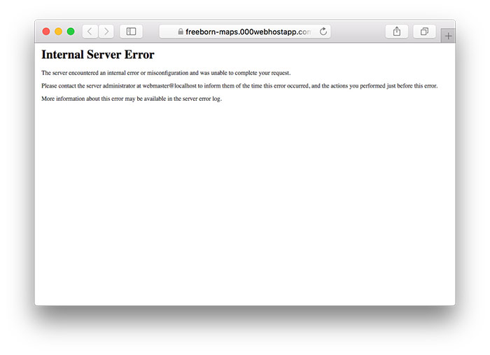 Example of WordPress 500 Internal Server Error in Browser Window