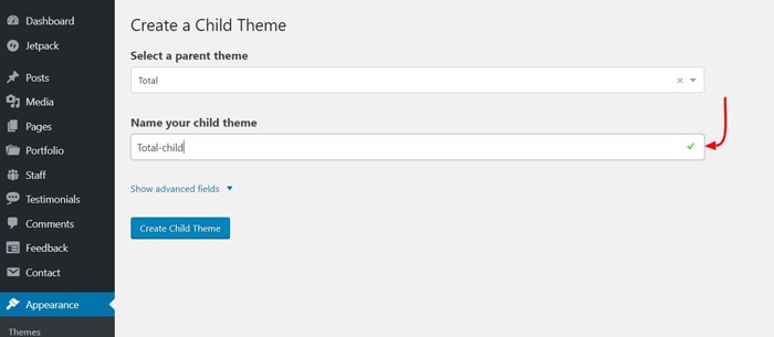 naming a child theme using the child themify plugin