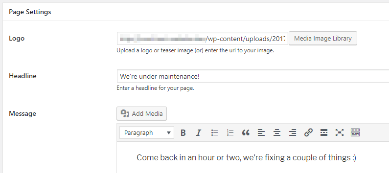 Editing your maintenance page.