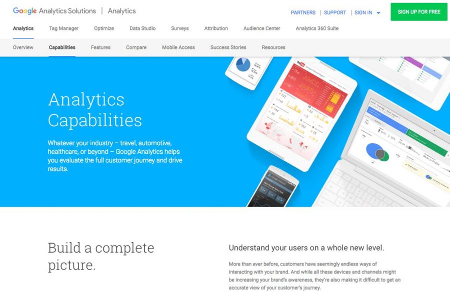 Google Analytics Capabilities page