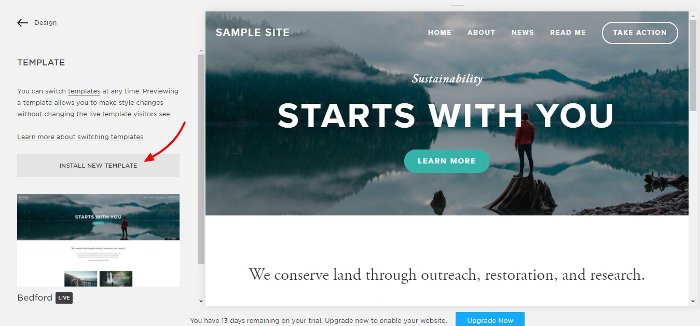 changing a template within the site customizer in Squarespace