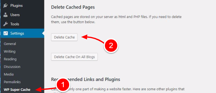 clear cache in WordPress using the WP Super Cache plugin