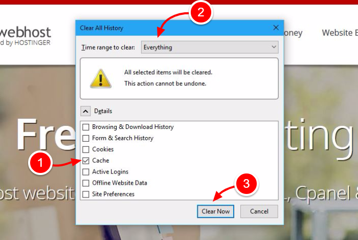 clear all history pop up in firefox