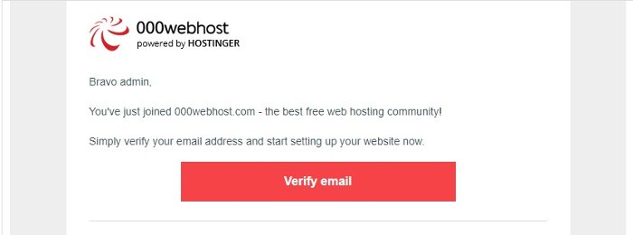 confirmation email sent by 000webhost