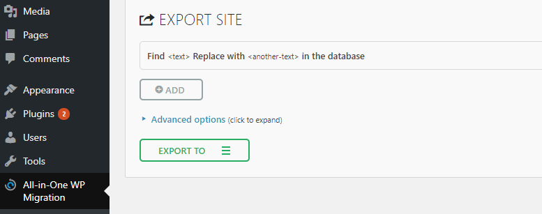 The Export tab.