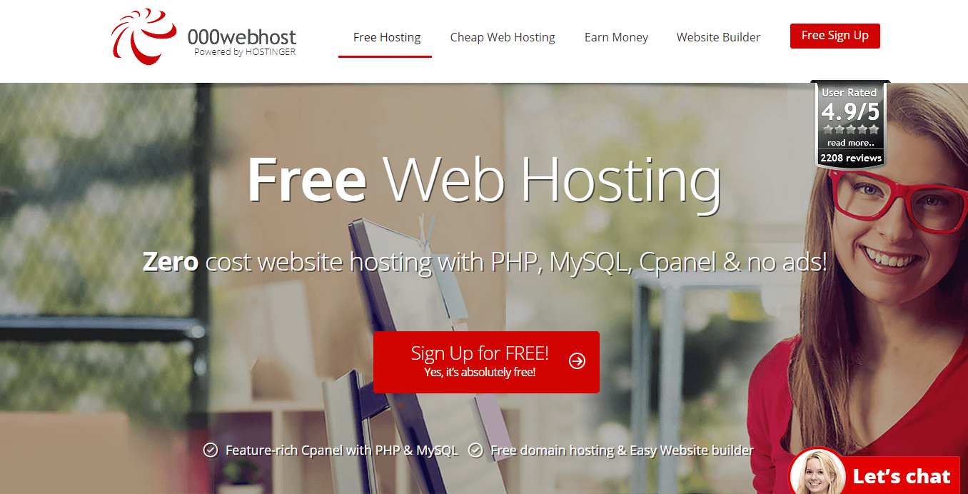 The 000webhost homepage.