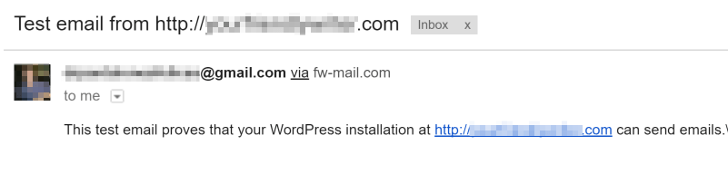 An example of a test email sent from WordPress.