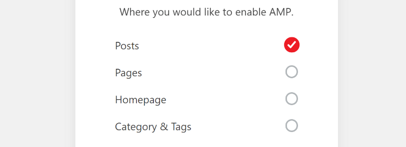 Choosing which pages to enable AMP on.