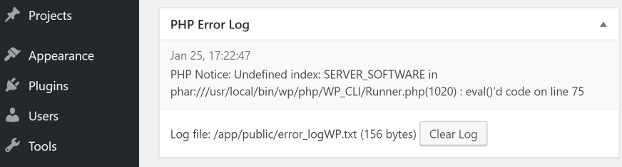 Your WordPress error log widget.