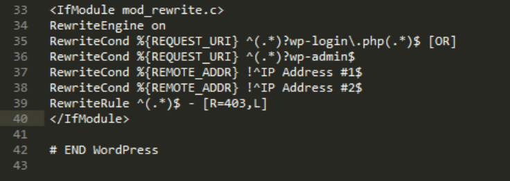 An example of an htaccess file including whitelist instructions.