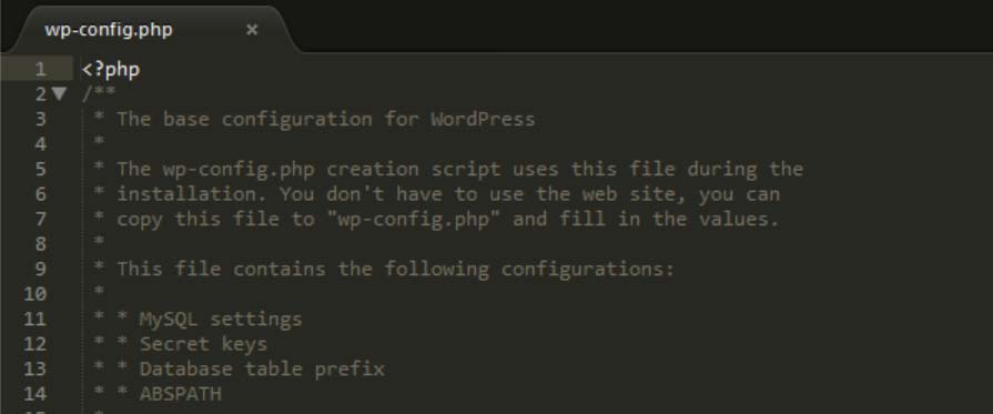 An example of a wp-config.php file.