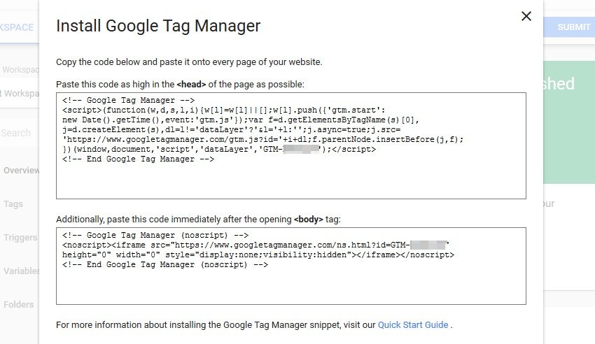Your Google Tag Manager integration code.