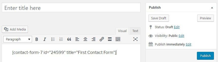 Placing your contact form using a shortcode.