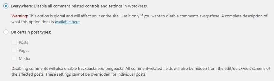 WordPress disable comments.