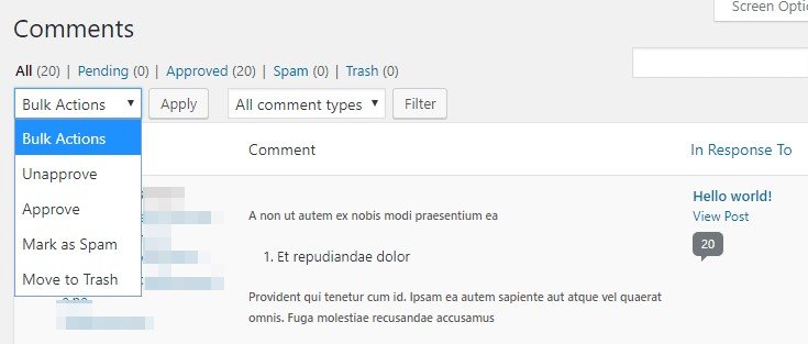 Moving comments to the trash.