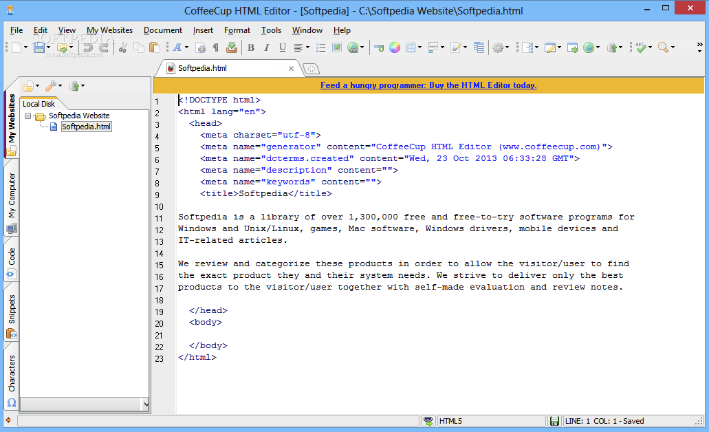 Screenshot of CofeeCup HTML editor 2018
