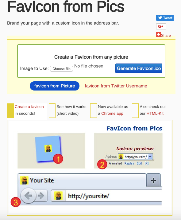 Screenshot of Favicon generator from HTMLkit