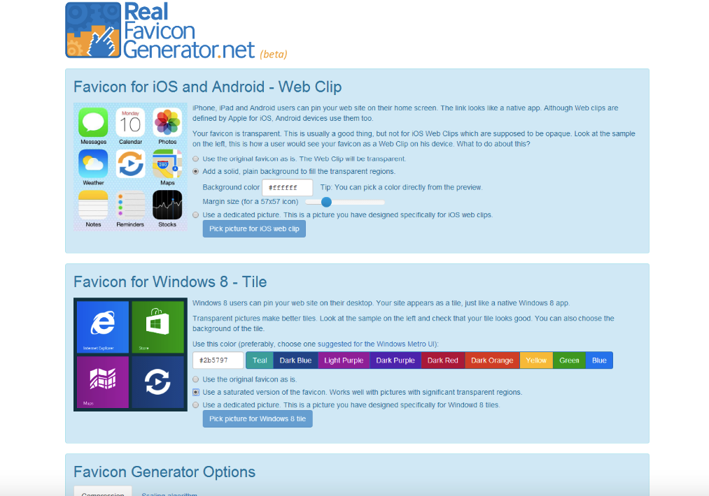 RealFaviconGenerator customisation page