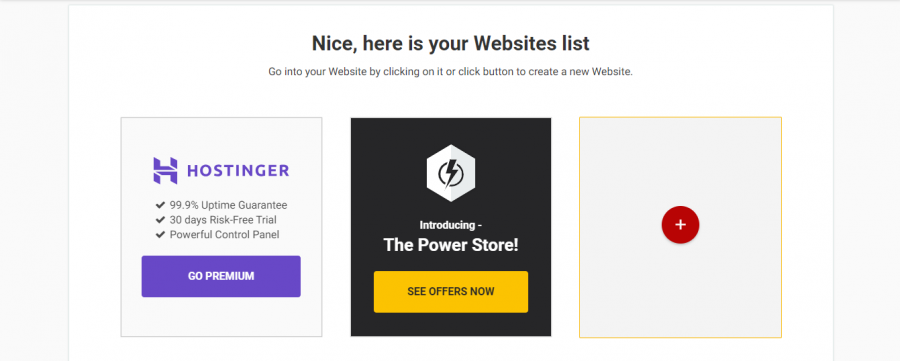 Click right box to create a new website