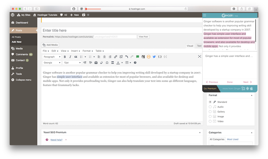 g button will open ginger web-based editor