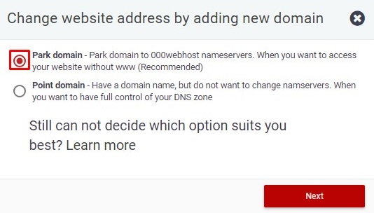 park domain confirmation on 000webhost