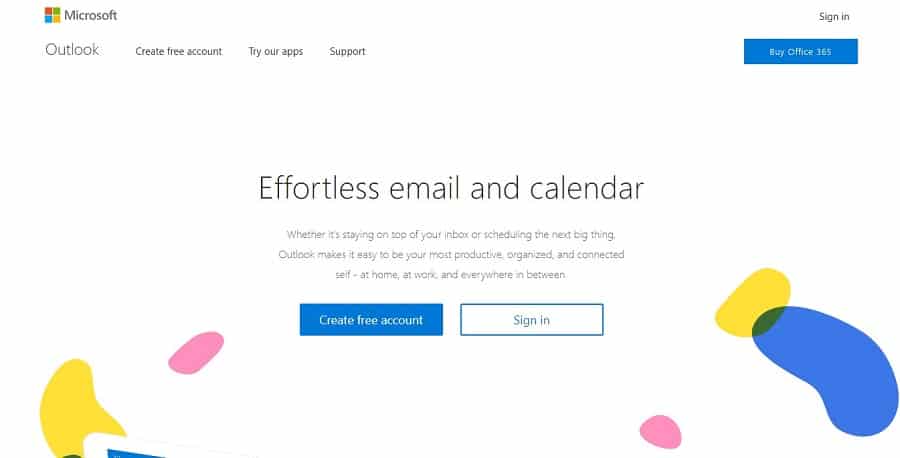 outlook email landing page