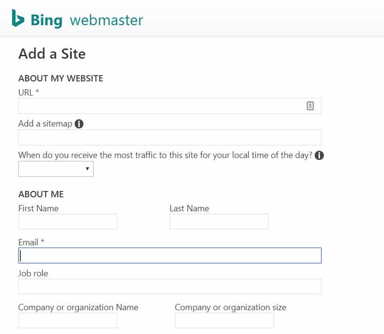 Website's Information on Bing Webmaster Tools