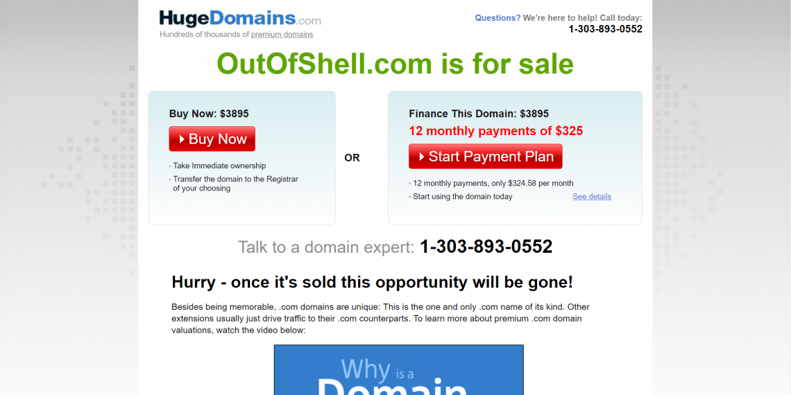 A screenshot of a domain name for sale page.