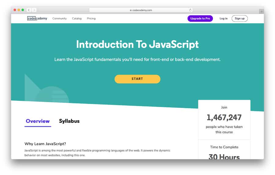 Learn JavaScript with Codeacademy