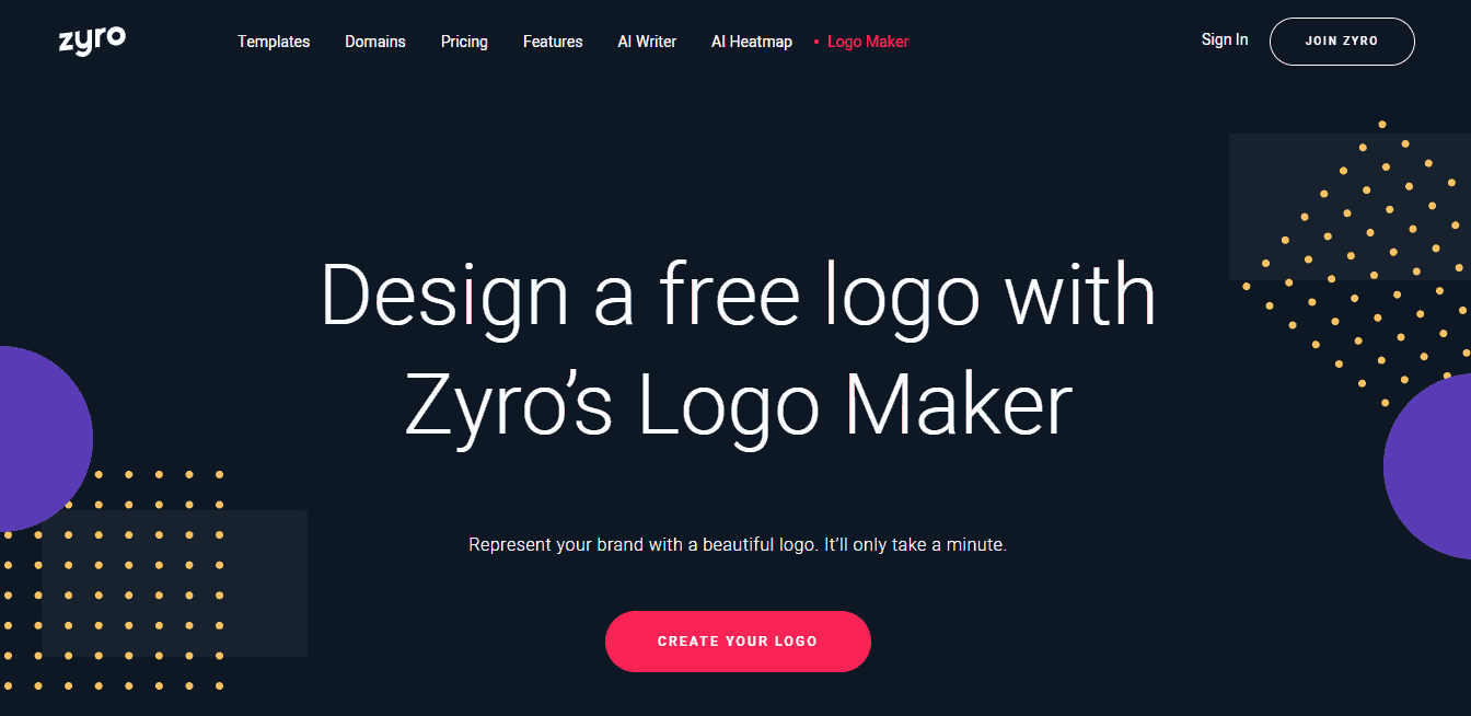 Zyro's Logo Maker landing page