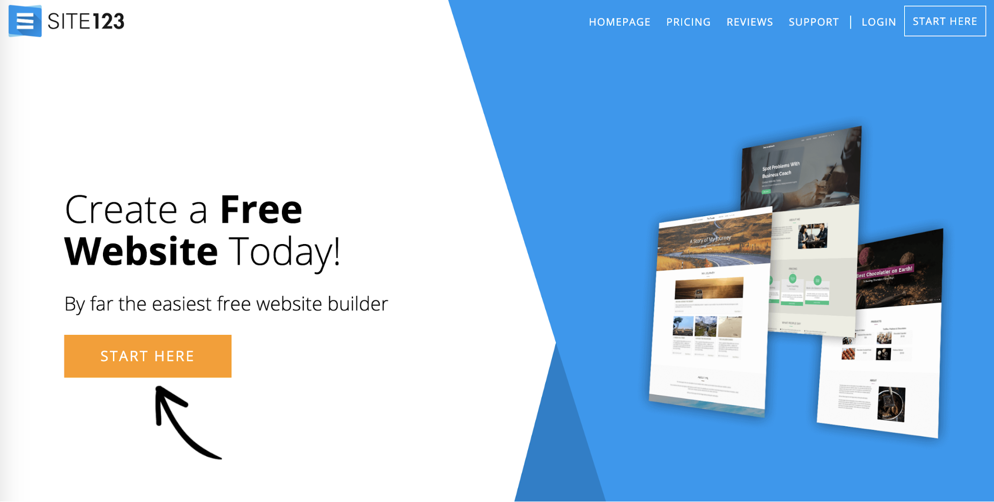 Site123 landing page