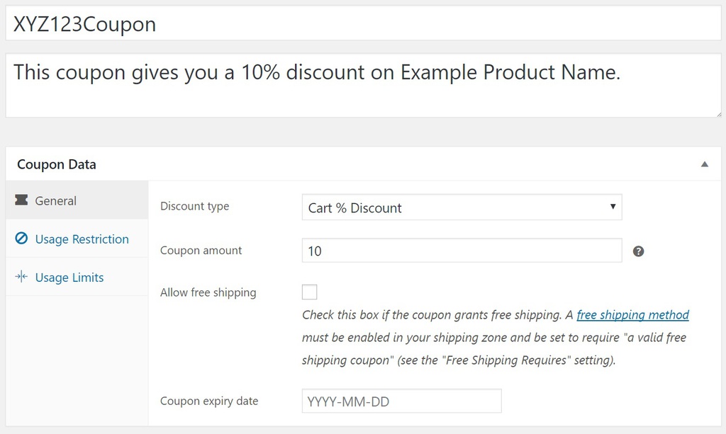 The coupons screen in WooCommerce.