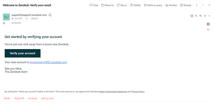 Image of Zendesk verification email